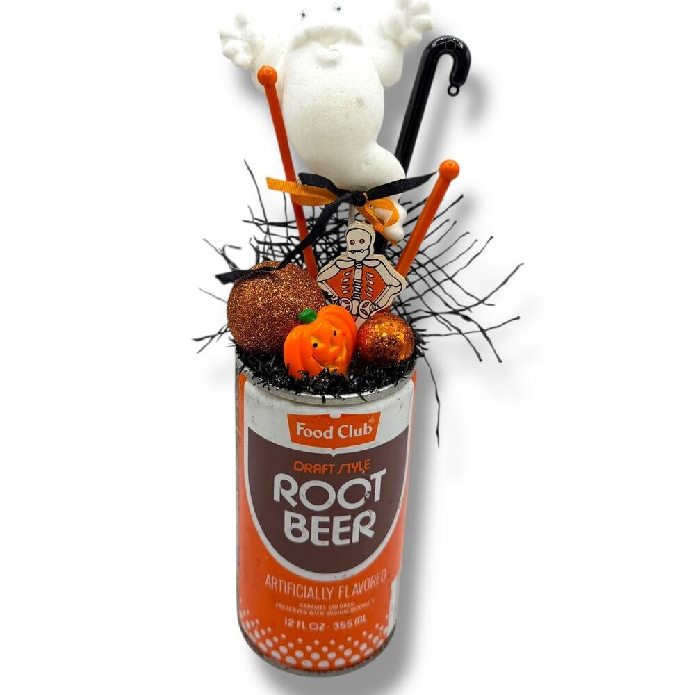 Halloween Haunting Vintage Decor centerpiece - Multimedia Assemblage tin can